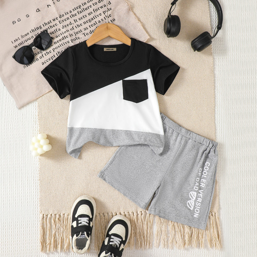 Boys Multicolor Short Sleeves T-Shirt With Grey Shorts Set 2 pc. Sets Grey 3-4 Y