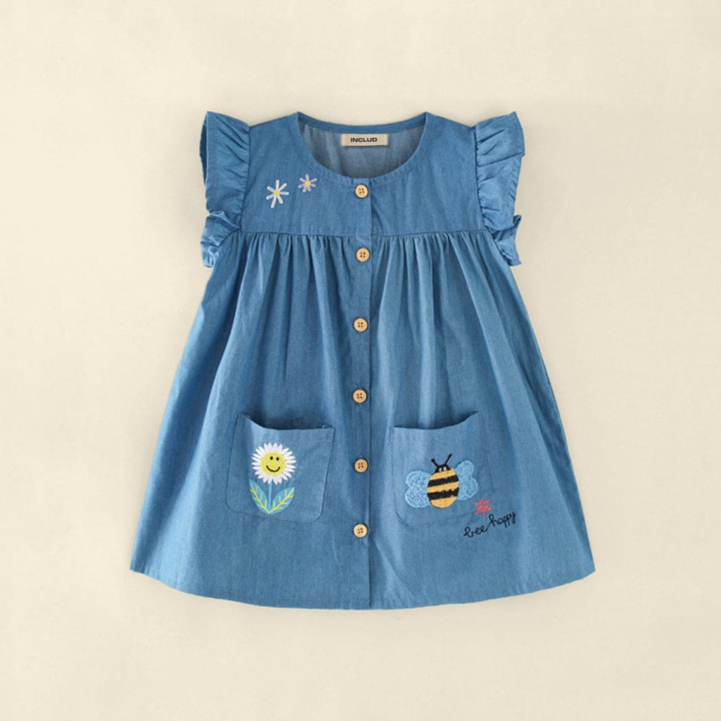 Girls Embroidered Denim Casual Dress Casual Dresses   