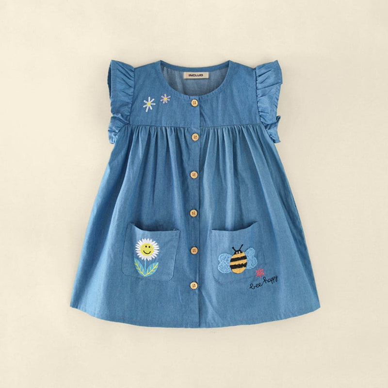 Girls Embroidered Denim Casual Dress Casual Dresses   