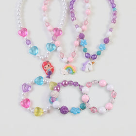 Pack Of 3 Girls Multicolour Rainbow and Mermaid Beaded Necklace & Bracelet Sets Necklace and Bracelet Multicolor Onesize