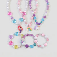 Pack Of 3 Girls Multicolour Rainbow and Mermaid Beaded Necklace & Bracelet Sets Necklace and Bracelet Multicolor Onesize