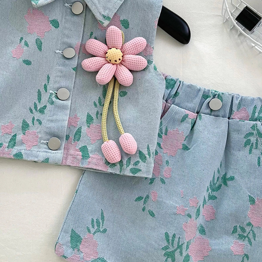 Girls Light Blue Floral Applique Top With Skirt Sets 2 pc. Sets