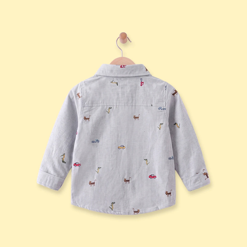 Boys Light Grey Graphic Long Sleeve Shirt Shirts