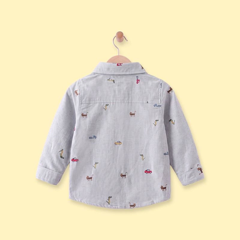 Boys Light Grey Graphic Long Sleeve Shirt Shirts