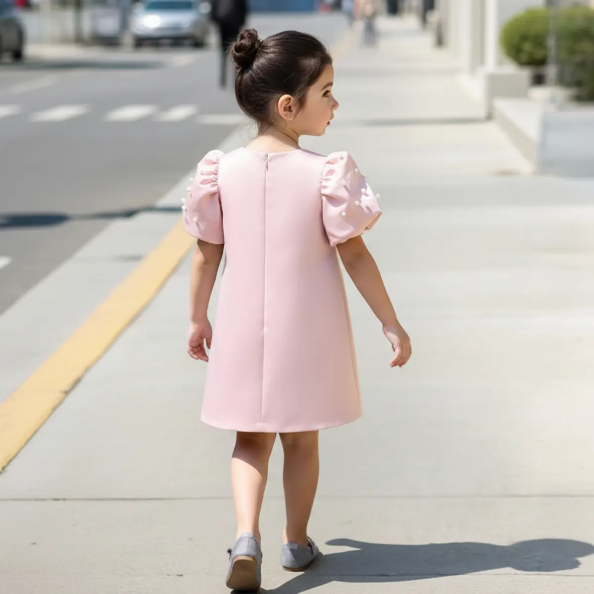 Girls Pink Pearl Embellished A-line Party Dress With 3D Flower applique Party Dresses