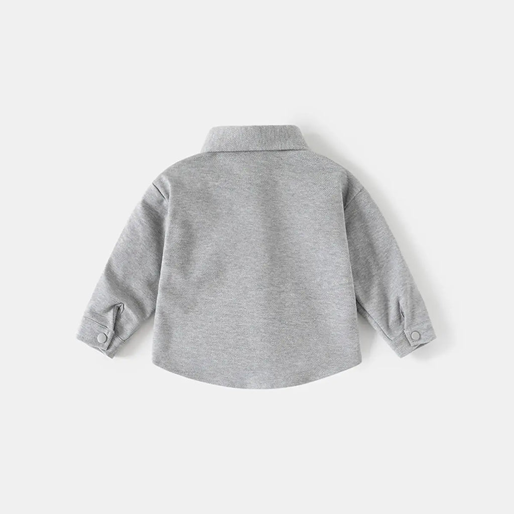 Boys Light Grey Textured Long Sleeve Shirt with Pocket Shirts