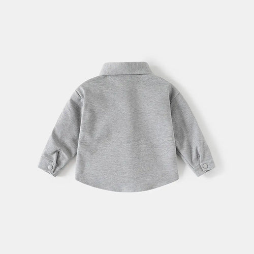 Boys Light Grey Textured Long Sleeve Shirt with Pocket Shirts