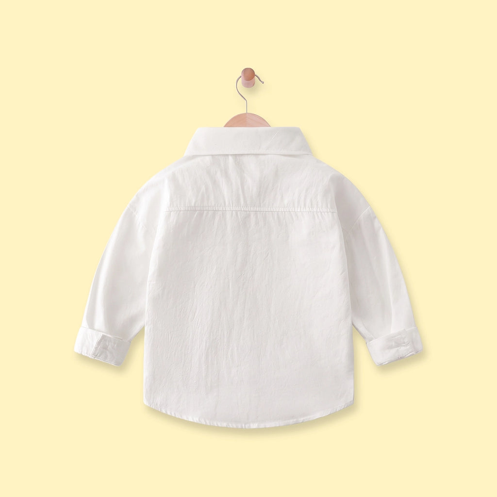 Boys White Embroidered Long Sleeve Shirt Shirts