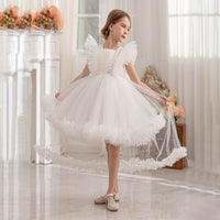Girls White Ruffle Tulle Mullet Dress with Statement Back Bow Party Dresses White 3-4 Y