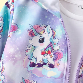 Girls Multicolour Unicorn Print Long Sleeve Hooded Jacket Coats & Jackets