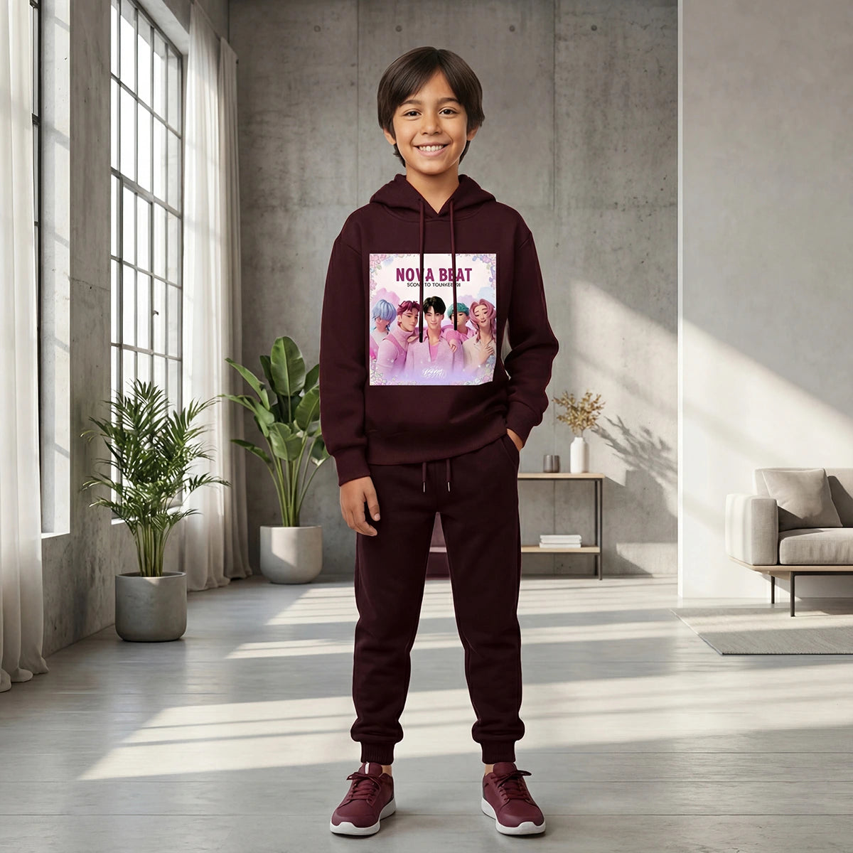 Boys Maroon Nova Beat Graphics Hoodie With Jogger Co-ord Sets Sets Maroon 4-5 Y