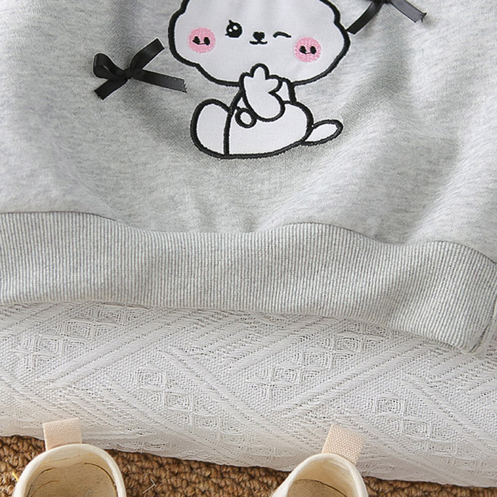 Girls Grey Rabbit Printed Sweatshirt With Pants Set 2 pc. Sets