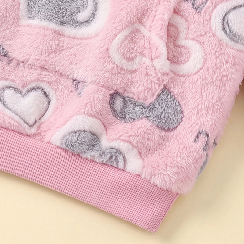 Girls Pink Heart Self-Design Hooded Sweatshirt Sweatshirts & Hoodies