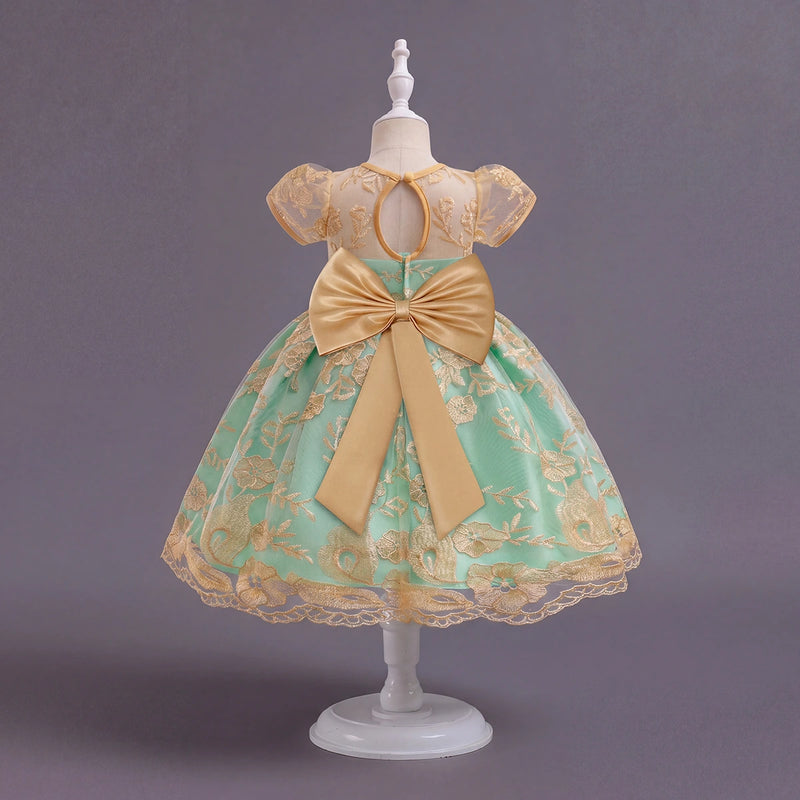 Girls Sea Green Floral Embroidered Fit & Flare Party Wear Dress Party Dresses