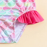 Girls Pink Mermaid Print Top With Briefs Two-Piece Swimwear Sets Sets