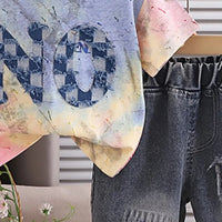 Boys Multicolor Typographic Print T-Shirt With Denim Shorts Sets Sets