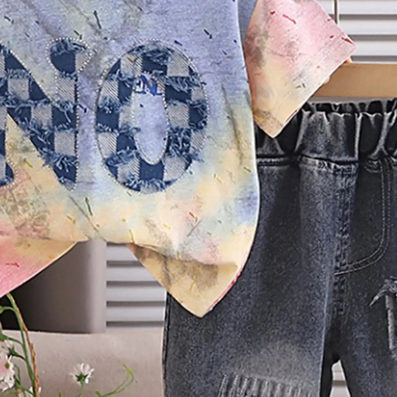 Boys Multicolor Typographic Print T-Shirt With Denim Shorts Sets Sets