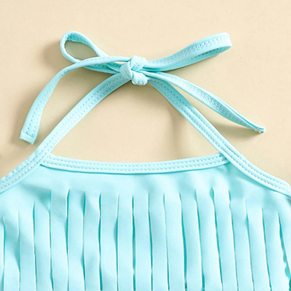 Girls Mint Blue Halter Top With Mermaid Print Briefs & Headband Swimwear Sets Sets