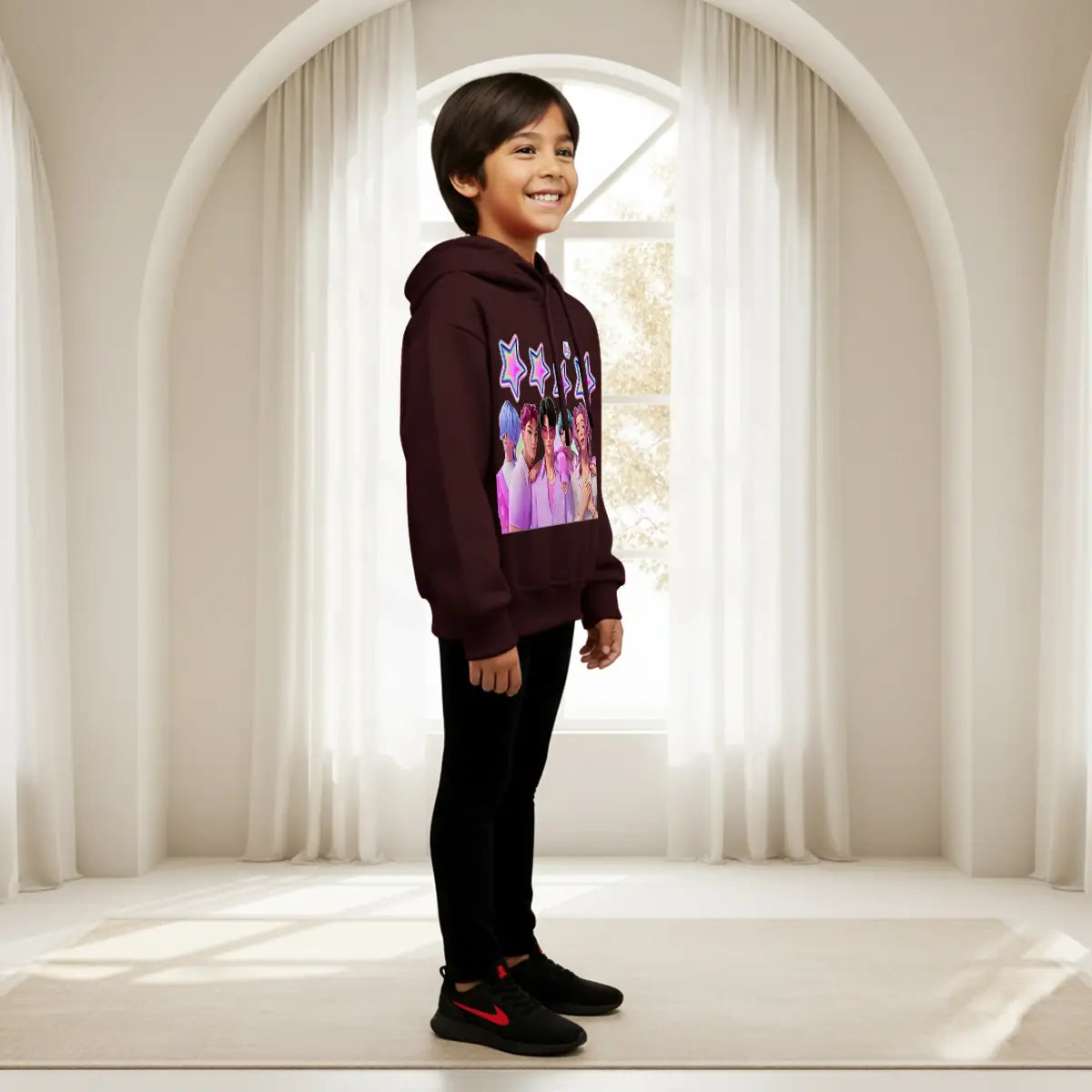 Boys Maroon K-Pop Star Graphics Hoodie Sweatshirts & Hoodies