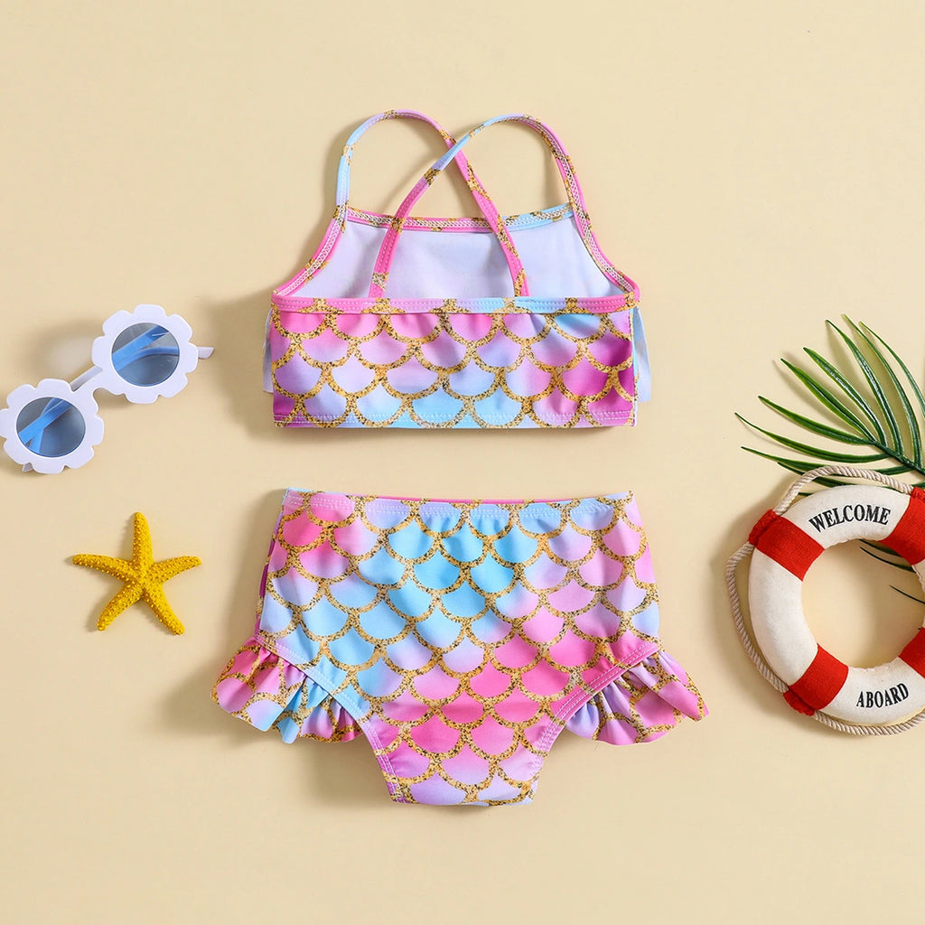 Girls Pink Abstract Printed top With Briefs Swimwear Sets Sets