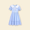 Girls Puff Sleeve Peter Pan Collar Fit & Flare Dress Casual Dresses Blue 4-5 Y 