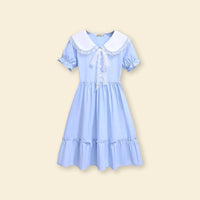 Girls Puff Sleeve Peter Pan Collar Fit & Flare Dress Casual Dresses Blue 4-5 Y 