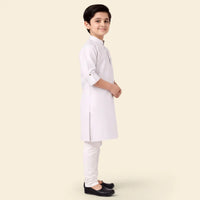 Boys White Ethnic wear Cotton Long Sleeve Kurta With Pyjama Set Ethnicwear Boys