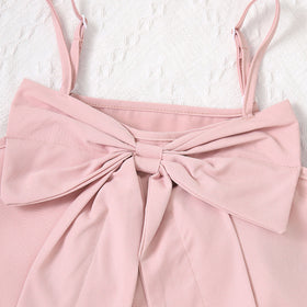 Girls Pink Shoulder Strap Crop Top With Floral Embroidered Skirt Set 2 pc. Sets