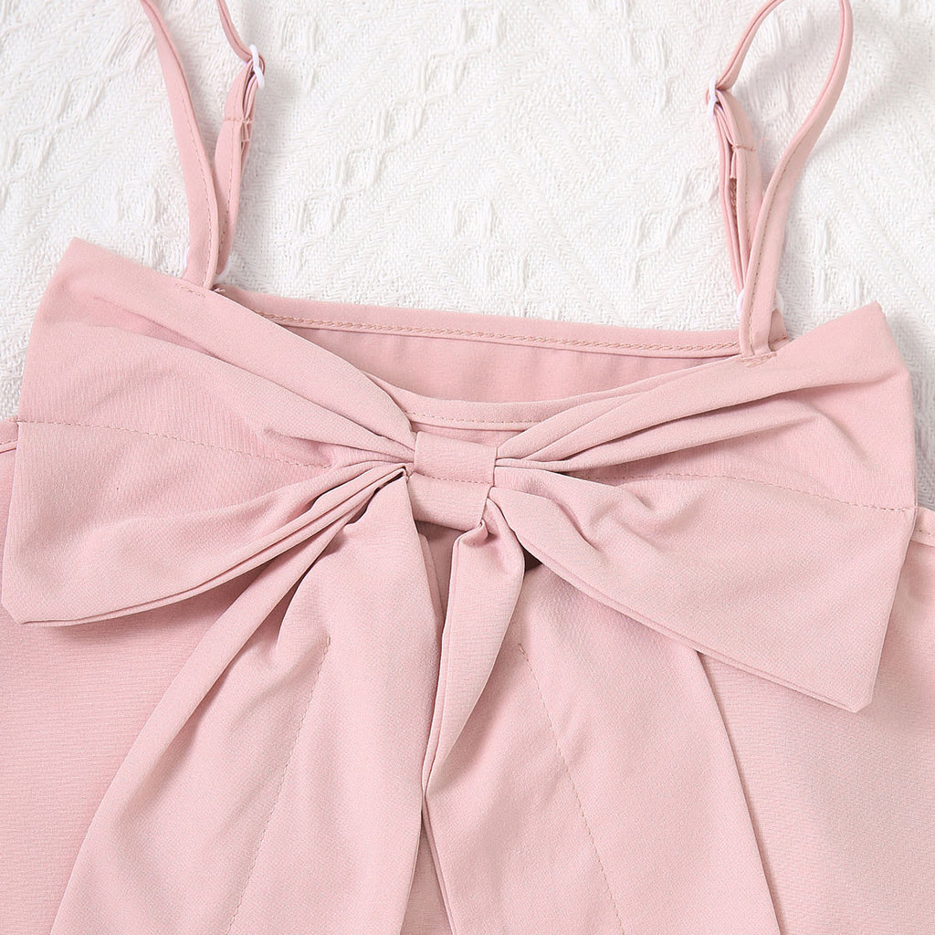 Girls Pink Shoulder Strap Crop Top With Floral Embroidered Skirt Set 2 pc. Sets