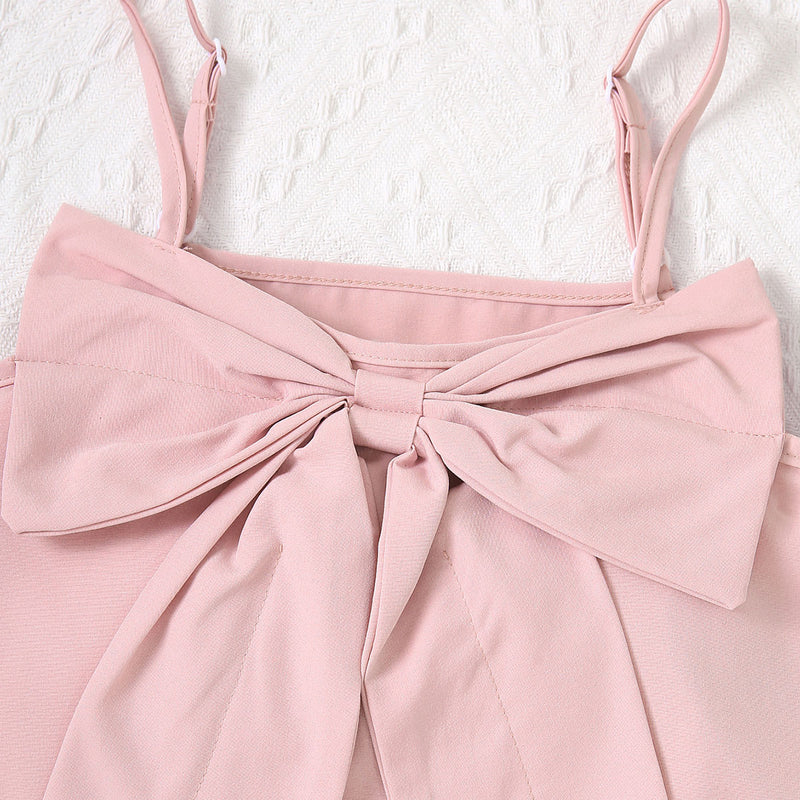 Girls Pink Shoulder Strap Crop Top With Floral Embroidered Skirt Set 2 pc. Sets