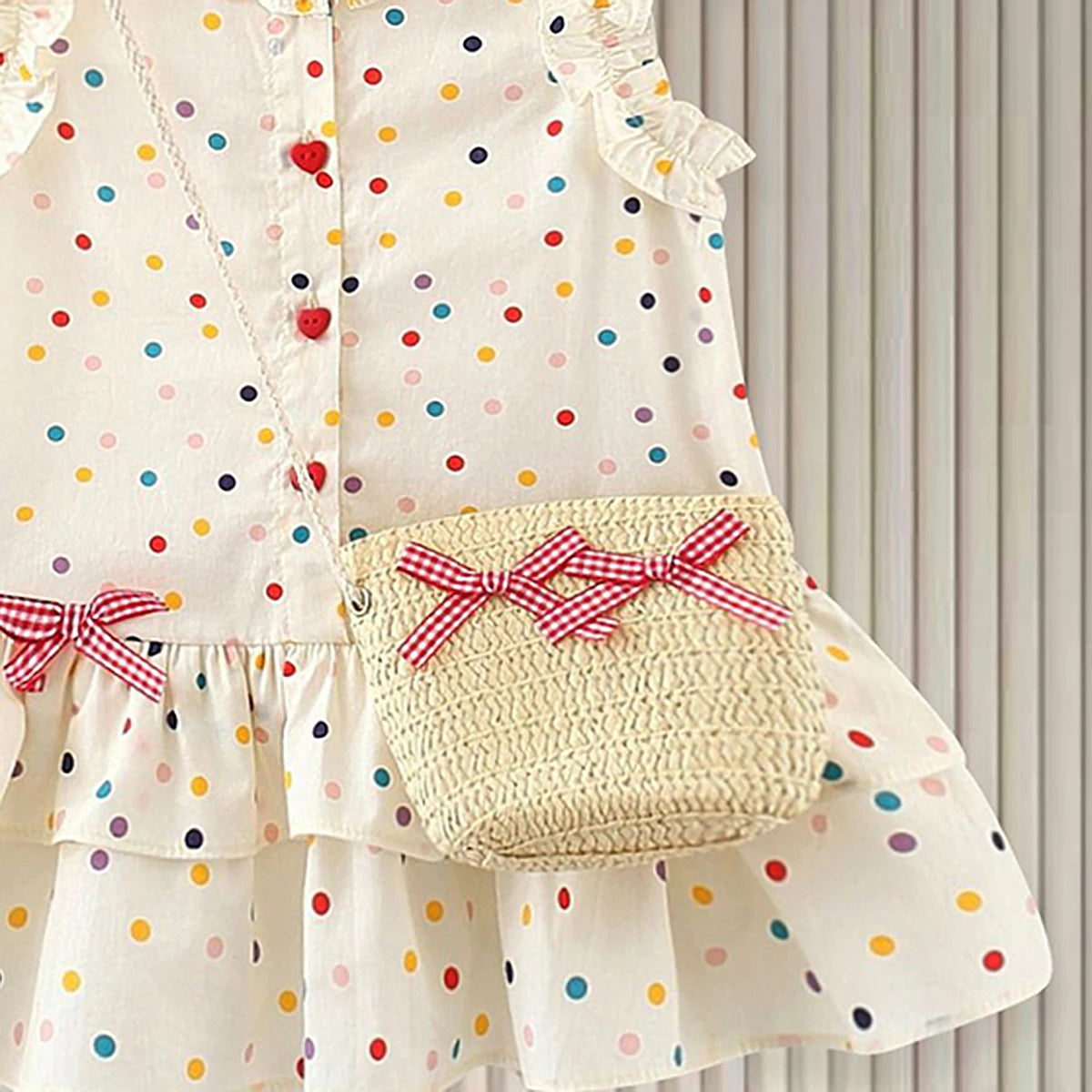 Girls Beige Polka Dot Print Ruffle Drop-Waist Dress Casual Dresses