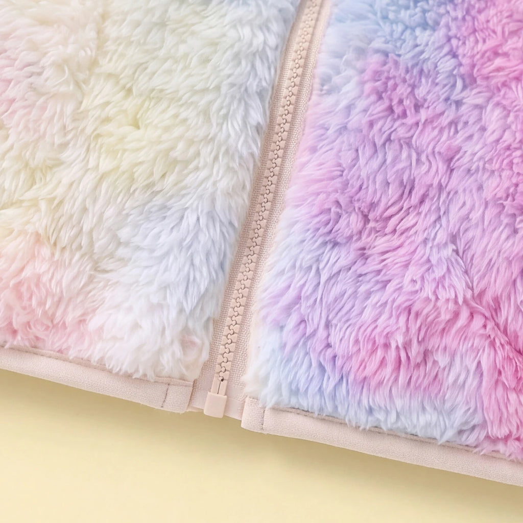 Girls Multicolor Tie-Dye Printed Fleece Front Zipper Sleeveless Winter Jacket Coats & Jackets