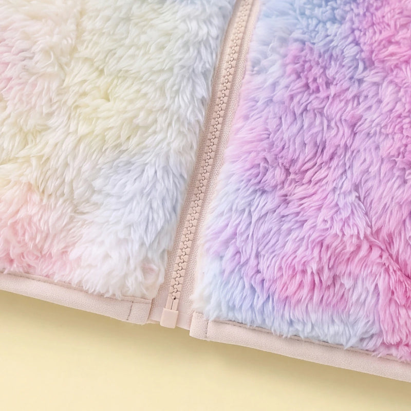 Girls Multicolor Tie-Dye Printed Fleece Front Zipper Sleeveless Winter Jacket Coats & Jackets