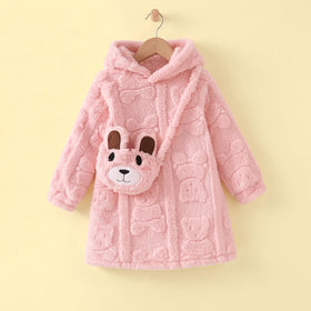 Girls Pink Self-Design Hooded A-line Dress With Sling Bag Casual Dresses Pink 3-4 Y
