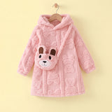 Girls Pink Self-Design Hooded A-line Dress With Sling Bag