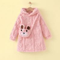 Girls Pink Self-Design Hooded A-line Dress With Sling Bag Casual Dresses Pink 3-4 Y