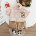 Boys Peach Checkered Short Sleeves Shirt With Shorts Set 2 pc. Sets Peach 1-2 Y