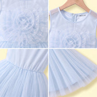 Girls Blue Floral Applique Sleeveless Party Gown Party Dresses