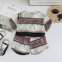 Boys Pink Striped Short Sleeves T-Shirt With Shorts Set 2 pc. Sets