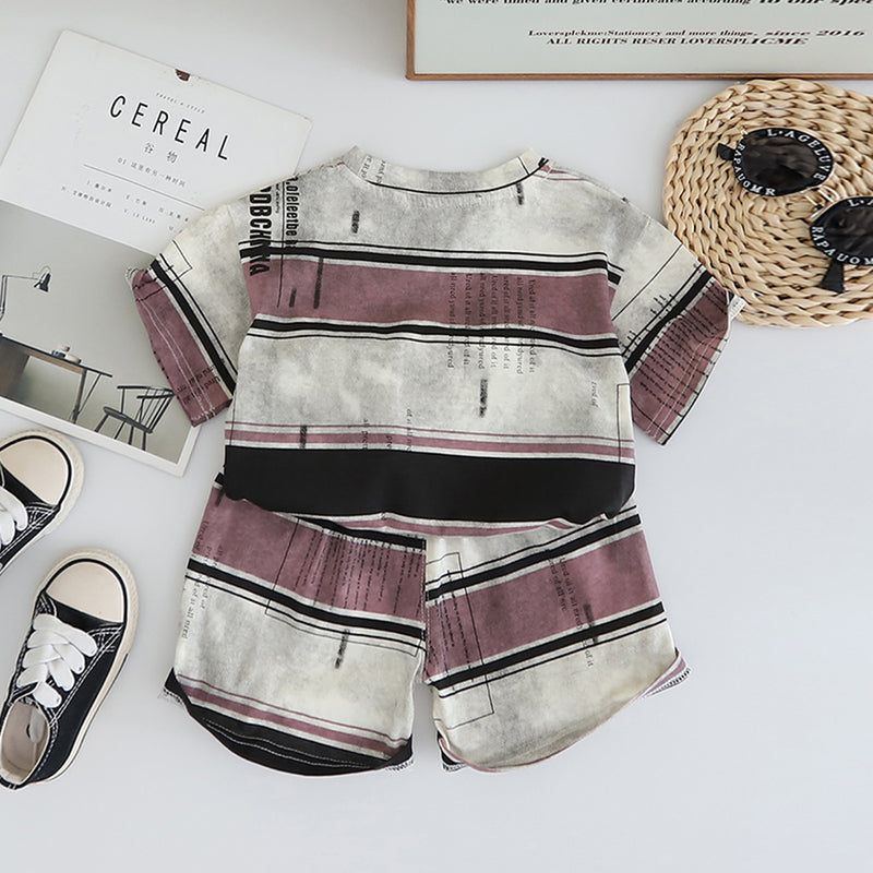 Boys Pink Striped Short Sleeves T-Shirt With Shorts Set 2 pc. Sets