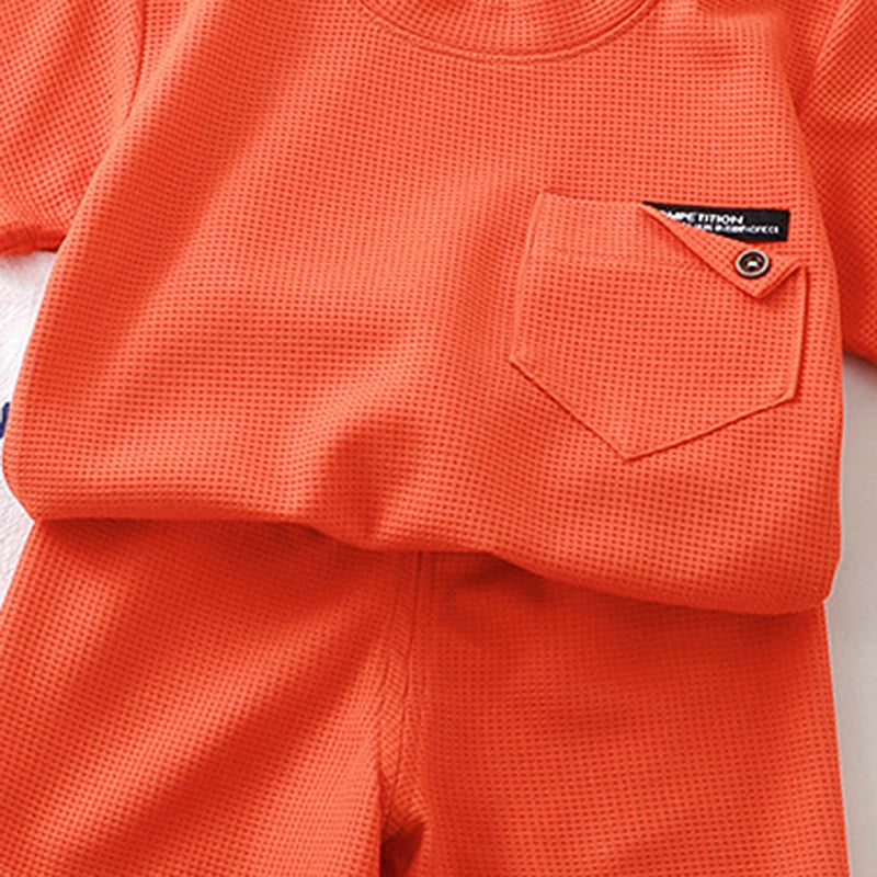 Boys Orange Waffle Knit Short Sleeve T-Shirt With Shorts Sets 2 pc. Sets