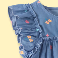 Girls Blue Floral Short Sleeve A-Line Dress Casual Dresses