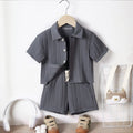 Boys Dark Grey Stripe Short Sleeves Shirt With Shorts Co-ord Sets Sets Dark Grey 1-2 Y
