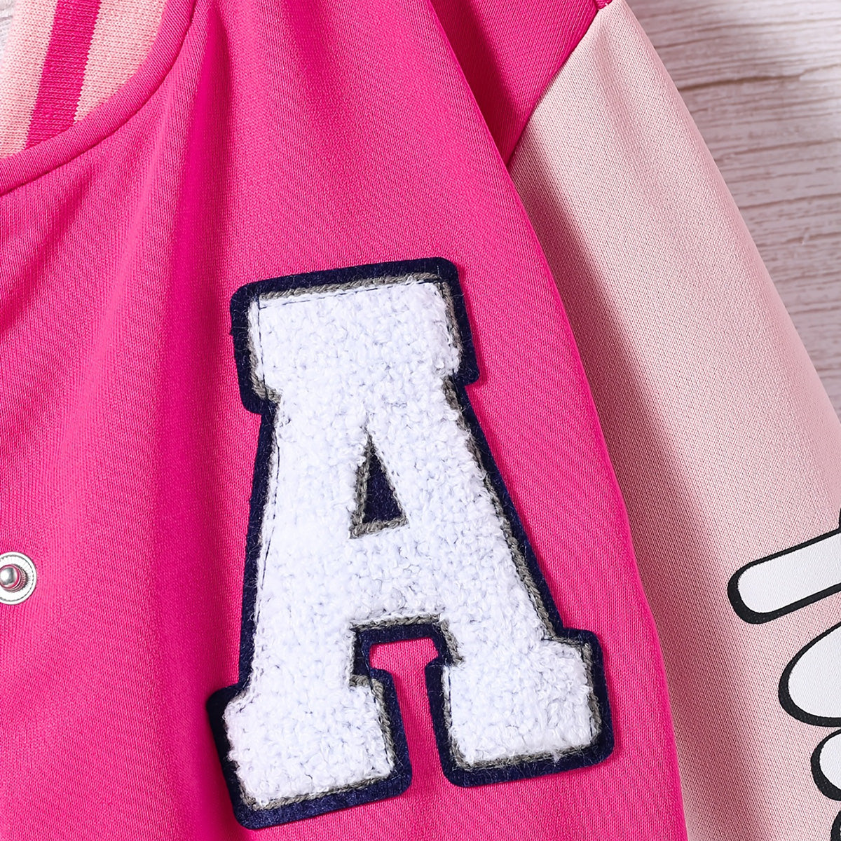 Girls Pink Typographic Printed Winter Varsity Jacket Coats & Jackets