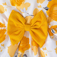 Girls Yellow Long Sleeve Top With Sleeveless Floral Print Dress Casual Dresses