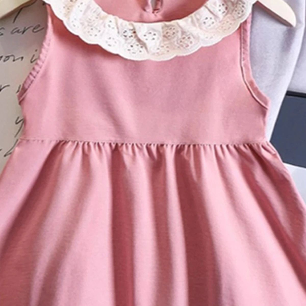 Girls Pink Sleeveless Fit & Flare Dress With Lace Hem Casual Dresses