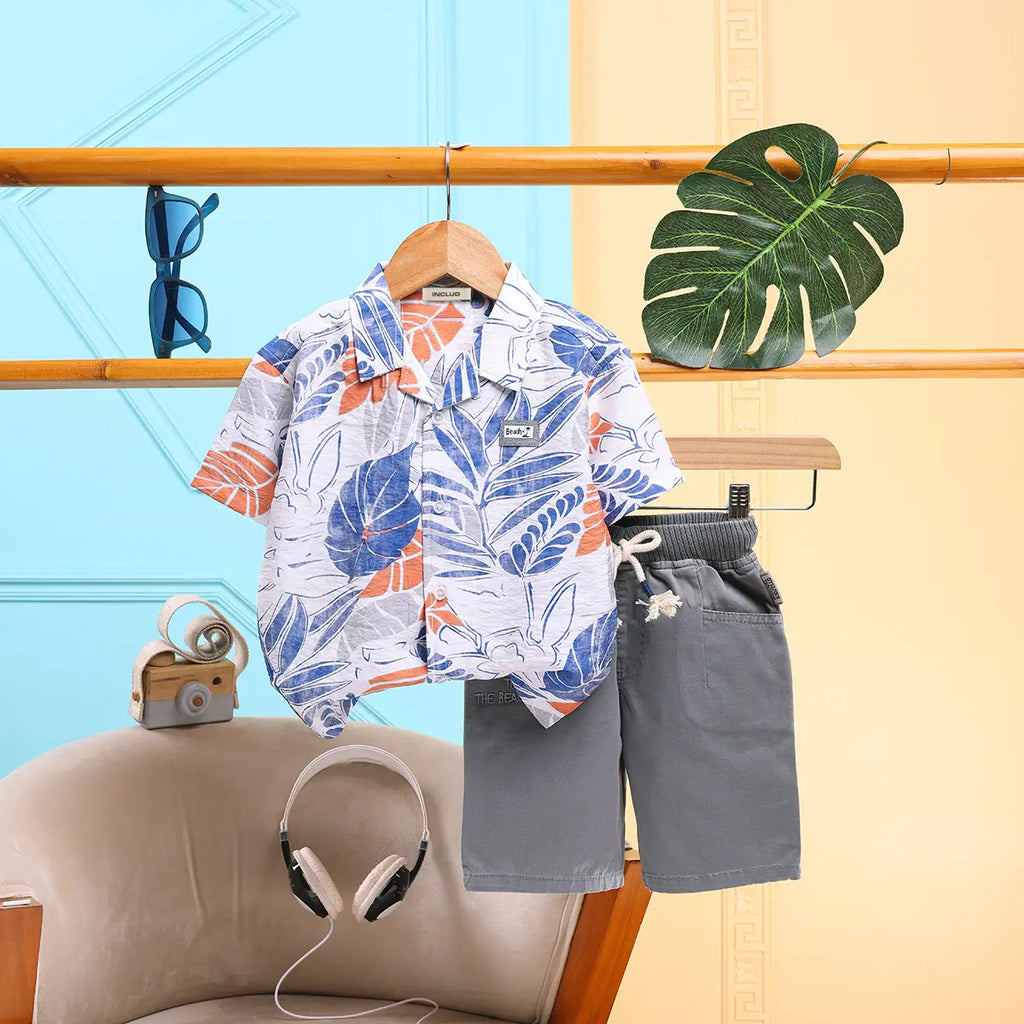 Boys Blue Tropical Printed Shirt With Shorts Sets Sets Blue 6-12 M