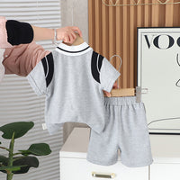 Boys Grey Melange Colourblocked Polo T-shirt with Shorts Set 2 pc. Sets