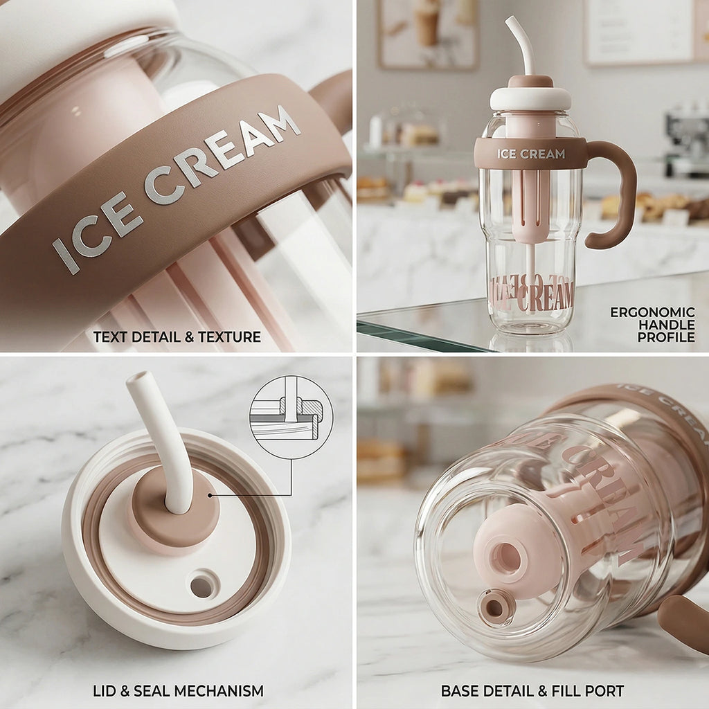 Light Brown Portable Water Bottle with Straw & Carry Handle Trending Accessories