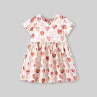 Girls Heart Print Short Sleeves Dress Casual Dresses   